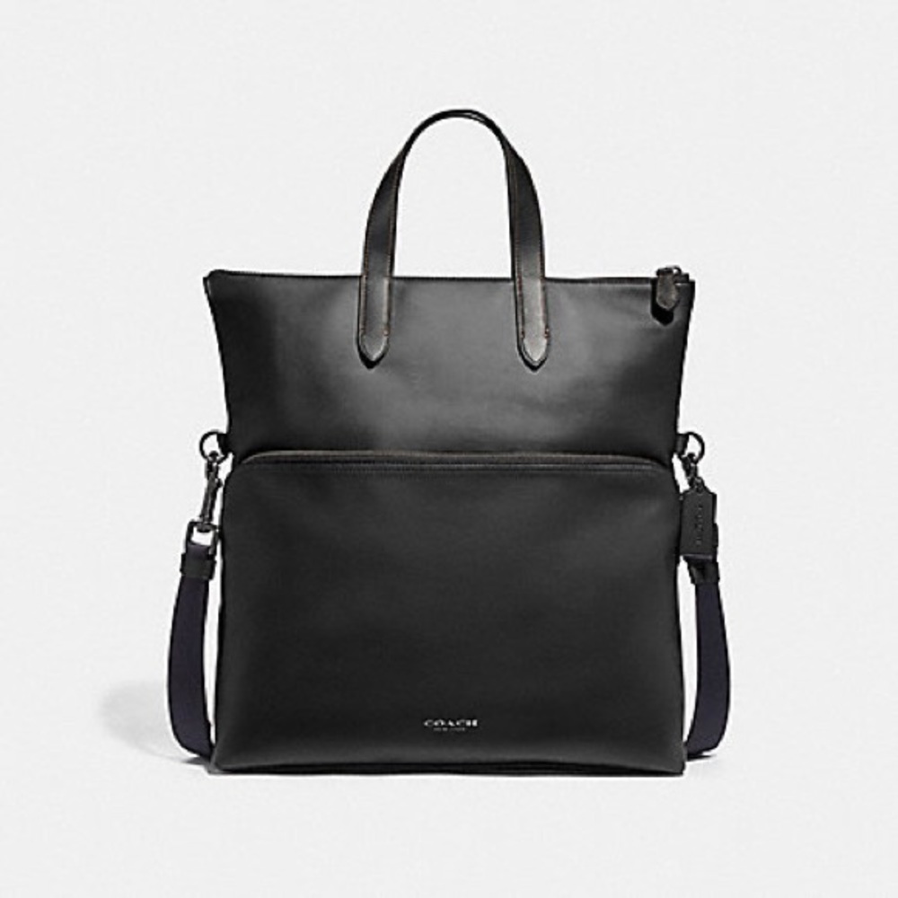 COACH MEN BLACK LEATHER GRAHAM FOLDOVER TOTE